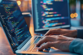 the picture is a human coding on a laptop with two hands near him there is another laptop